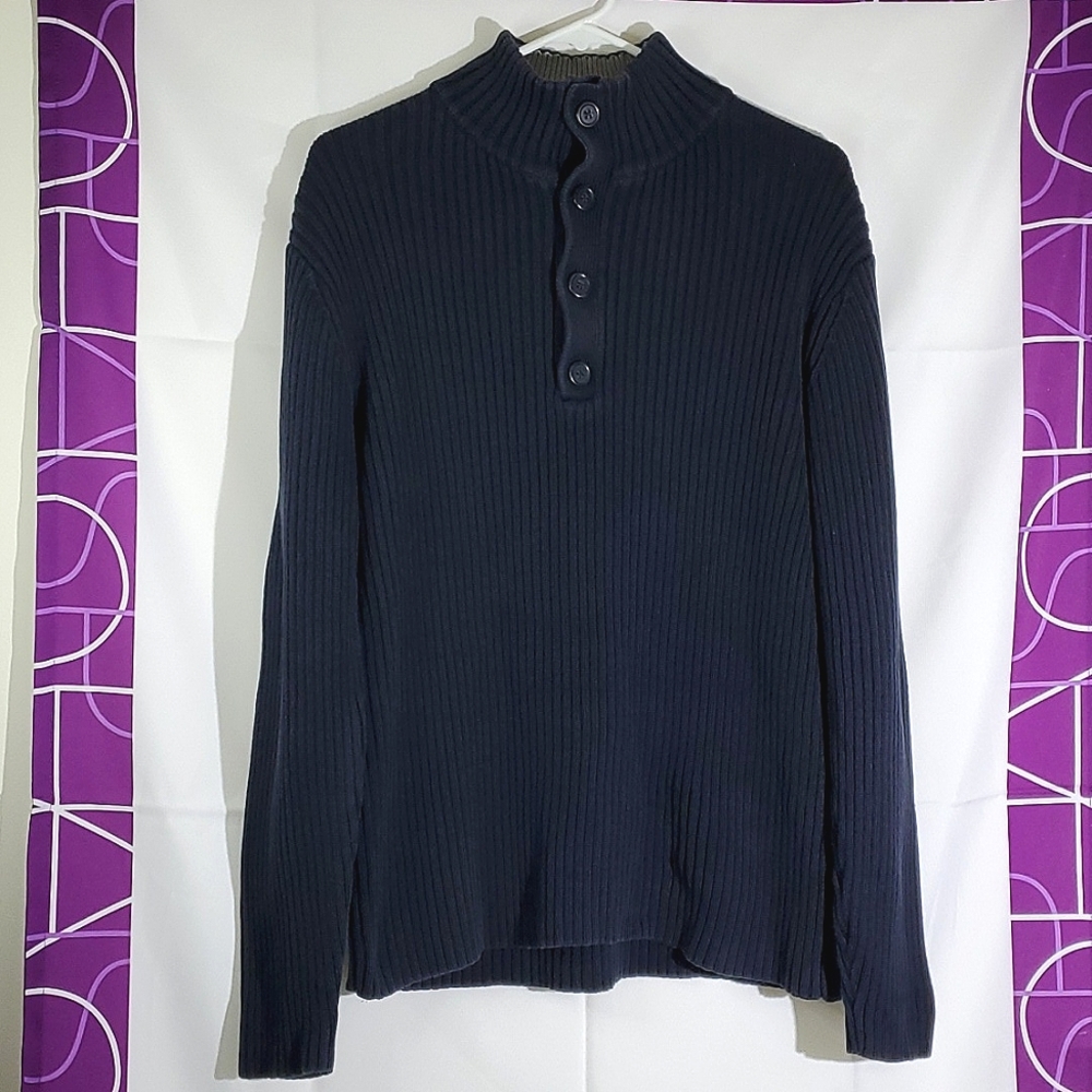 Grayson & Dunn Dark Navy Blue 100% Cotton Ribbed Knit Long Sleeve Sweater - L